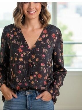 NWT Lucky Brand Floral Long Sleeve Peasant Blouse Size 1X